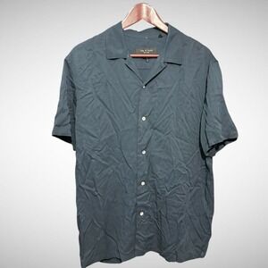 Rag and Bone Shirt Mens Medium Short Sleeve Button Down Solid Black Blue